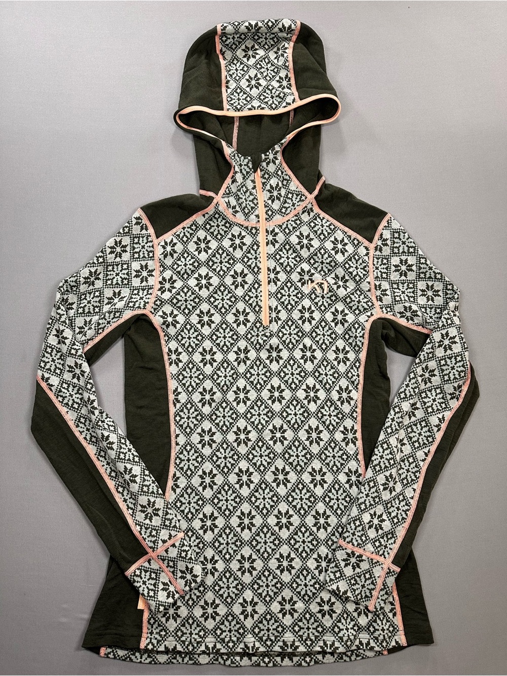 Kari Traa Rose 100% Wool Hood Base Layer Top, Quarter-Zip Pullover - Womens XL